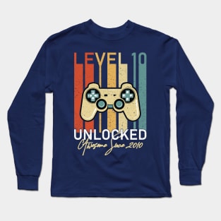 Level 10 Unlocked Awesome Since 2010 10th Birthday Gift Long Sleeve T-Shirt